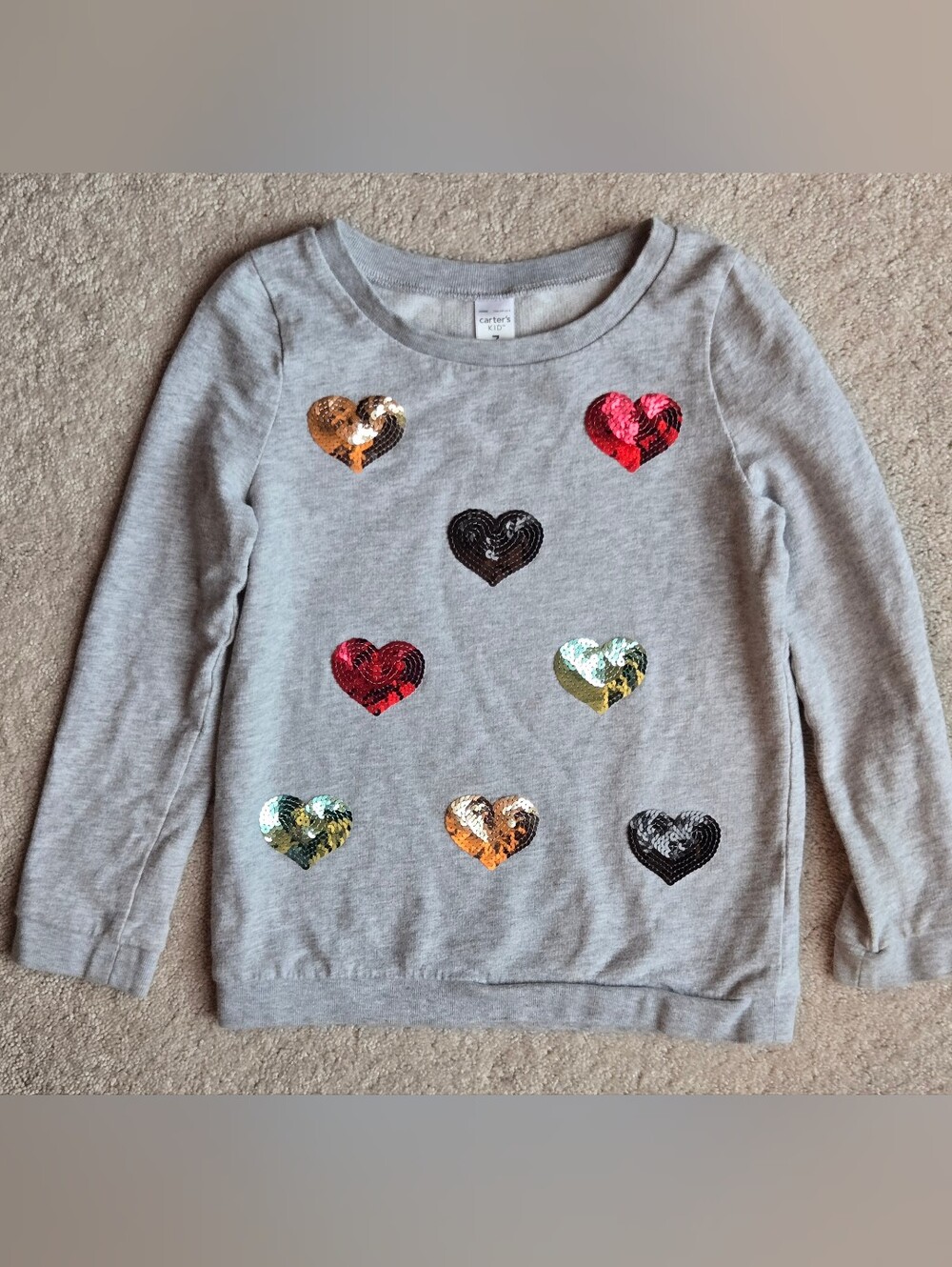 Carter's Gray Sweatshirt with Multicolored Sequin Hearts